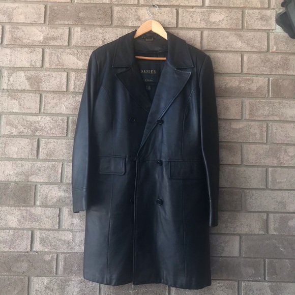 Danier Genuine Leather Black Jacket/Trench Coat - Picture 2 of 10